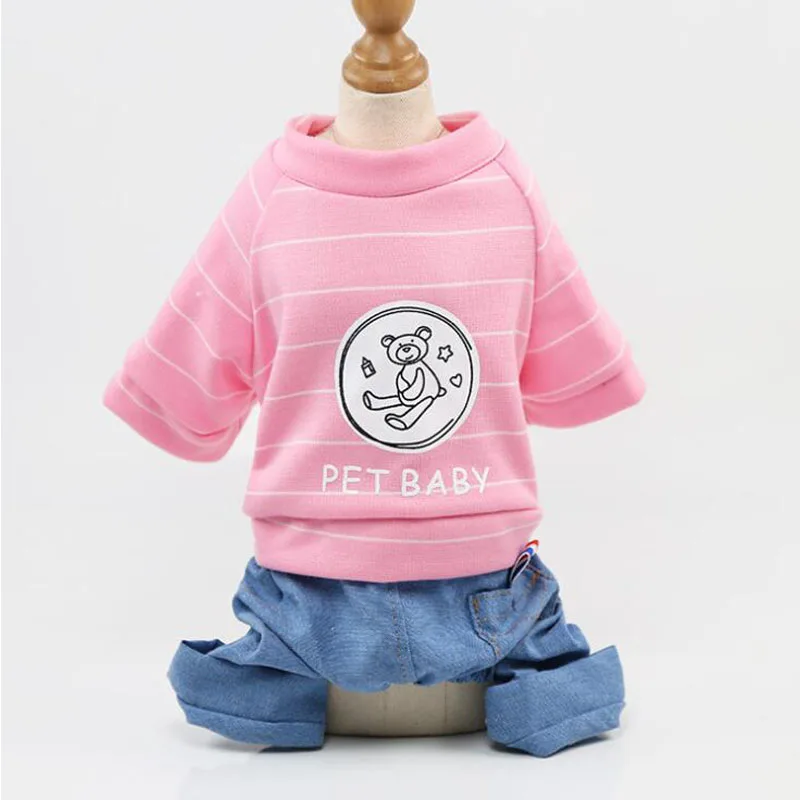 Pink Джинсовый комбинезон для собаки, щенка, платье, кошка, толстовка, джинсовое пальто, четыре фута, одежда для маленьких собак, плюшевый Йоркский свитер, 13 цветов - Цвет: Pink