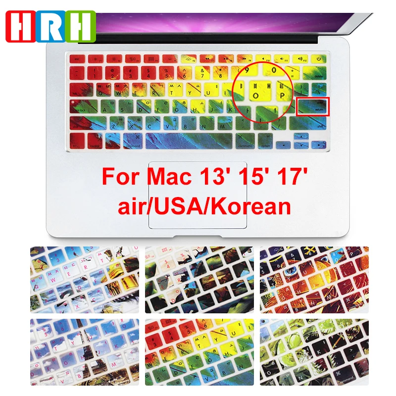 Защитный чехол для клавиатуры корейский язык США силиконовый Macbook Air 13 Pro Retina 15 17