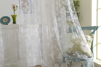 

Flocking Peony Voile Curtain Tulle Window Drape Panel Sheer Scarf Valance