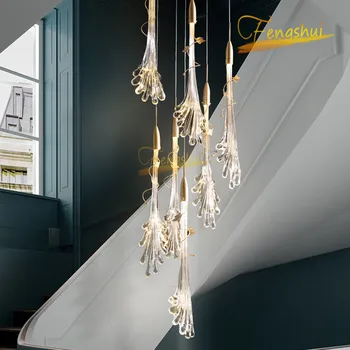 

Modern Light Luxury LED Crystal Pendant Lamp Lighting Nordic Luxury Flower Loft Pendant Lights Staircase Restaurant Hanging Lamp
