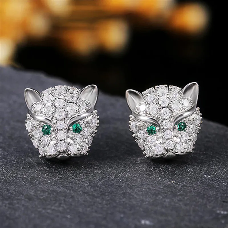 Silver Blaike 925 пробы, серебряные серьги-гвоздики с милой головой леопарда для женщин, ювелирные украшения для свадебной вечеринки, подарки на день рождения - Окраска металла: Silver