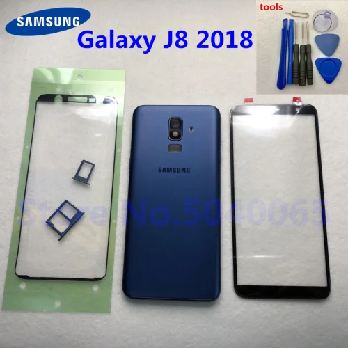 Для samsung Galaxy J8 J810 J810F J810G J810DS ЖК передняя панель рамка полный промежуточный Корпус задняя крышка J8 переднее стекло - Цвет: Синий