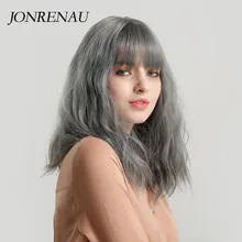 JONRENAU Pigment-Blue Color Short Straight Natural Wave Bob Wig with Bangs for Women Cosplay or Party
