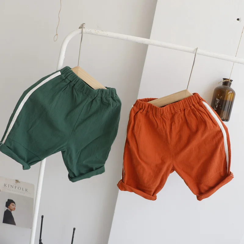 Детские повседневные брюки из хлопка и льна; Короткие; лето г.; детская одежда в Корейском стиле; стиль; универсальные брюки для мальчиков