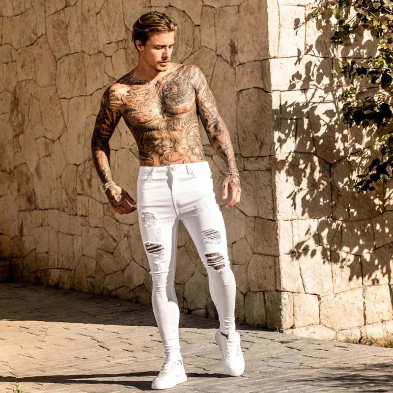2021 New Men's Slim White Jeans Fashion Ripped Holes Skinny Destroyed Denim Pants Male Streetwear High quality Joggers Jeans 2021 New Men's Slim White Jeans Fashion Ripped Holes Skinny Destroyed Denim Pants Male Streetwear High quality Joggers Jeans