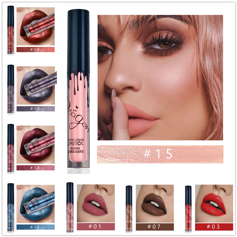 

16 Colors Matte Metallic Lipgloss Long Lasting Liquid Lipstick Lip Tint Non Stick Cup Lip Gloss Sexy Lip Makeup Beauty Cosmetic