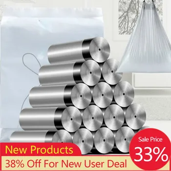 

5Roll Plastic Trash Bags Degradable Flat Mouth Garbage Bag Rubbish Organizer Waste Drawstring Bin Accessories Home Cleaning Tool