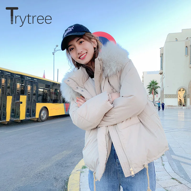 Trytree зимнее женское повседневное пальто с однотонными пуговицами на молнии