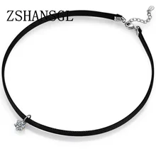 1 шт., классические женские чокеры, ожерелье с воротником, циркониевая подвеска, черная кожаная цепочка на шею, массивные модные ювелирные изделия