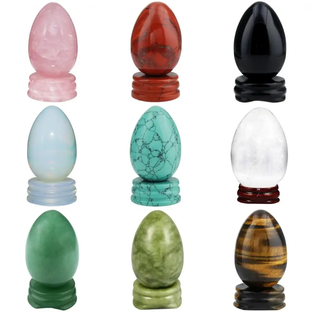 

TUMBEELLUWA Gem stone Egg Sphere Sculpture Healing Figurine with Crystal Stand (1"x1.6")