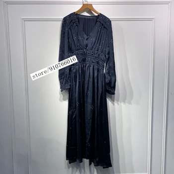 

2020 Fall Woman Long Sleeve V Neck Runway Dresses