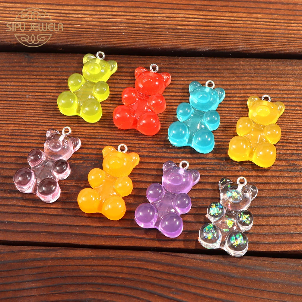 

10Pcs/lot Transparent Resin Gummy Bear Charms for DIY Necklace Bracelet Candy Color Animal Bear Pendant Jewelry Making Wholesale