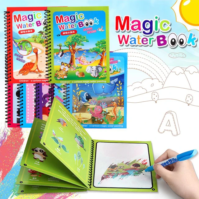 1 Set Montessori Coloring Book Doodle & Magic Pen Painting Drawing Board For Kids Toys Magic Water Drawing Book Birthday Gift 2