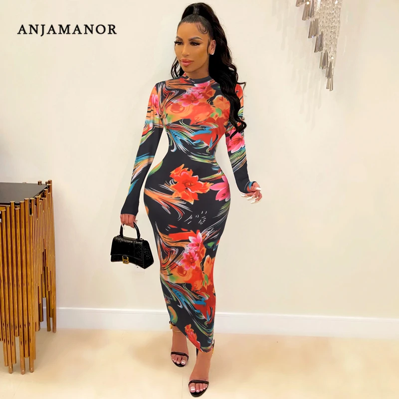 Anjamanor Floral Bodycon Dress African 