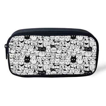 

Office Lady Makeup Bag Cat Kitten Animal Black White Pouch Bag Large Capacity Women Cosmetic Bags Pencil Bag Pen Case