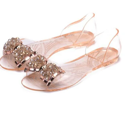

2019 New Women Sandals Summer Style Bling Bowtie Jelly Shoes Woman Casual Peep Toe Sandal Crystal Flat Shoes