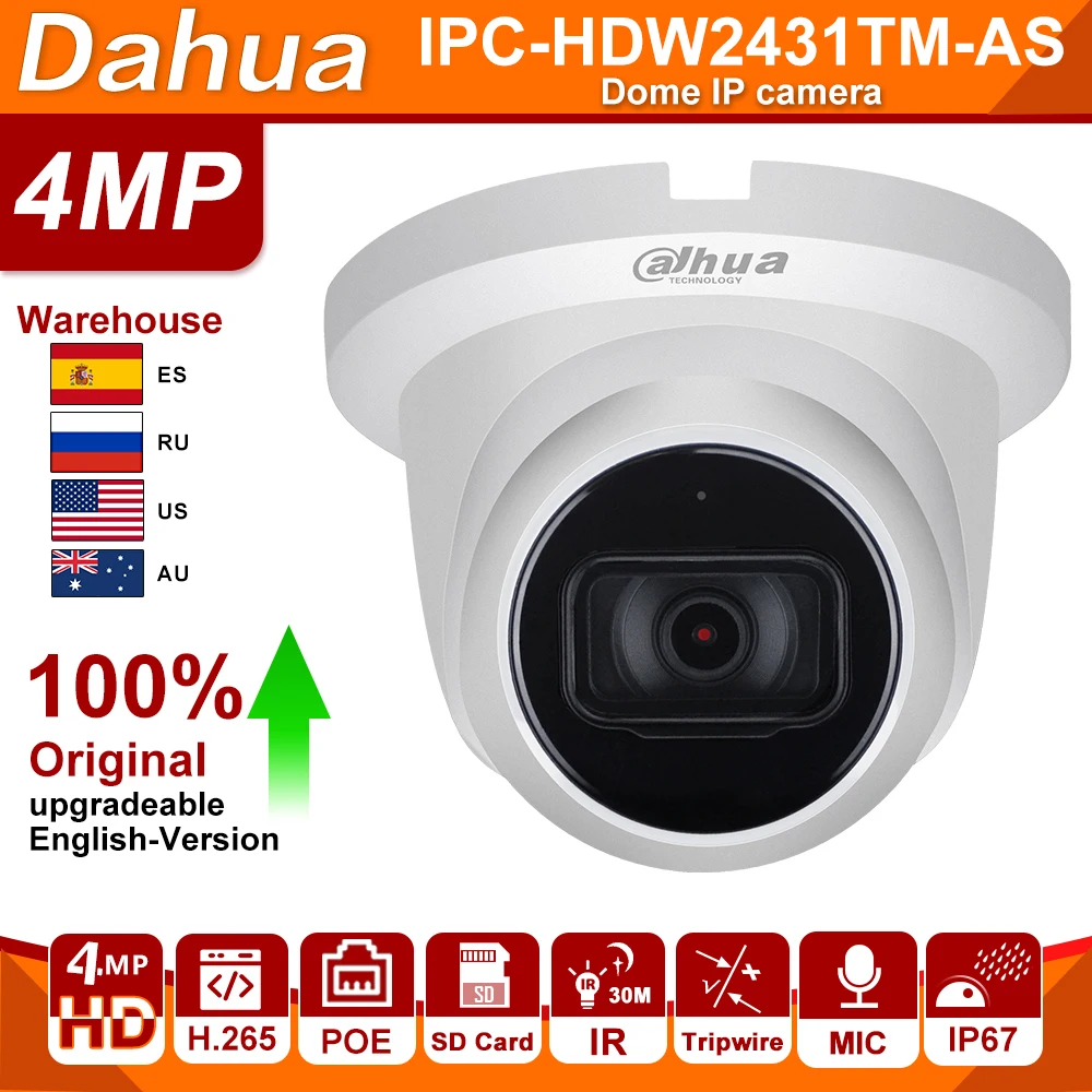 Dahua IP Camera Original Starlight IPC-HDW2431TM-AS 4MP HD POE Built in Mic Audio SD Card Slot H.265 IP67 IR 30M IVS Turret IPC