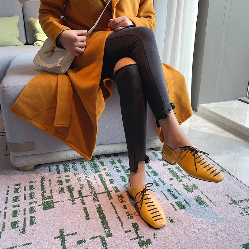 XIUNINGYAN/Винтажные женские оксфорды в британском стиле; обувь из натуральной кожи на плоской подошве; женская обувь ручной работы; цвет желтый, синий; обувь из натуральной кожи
