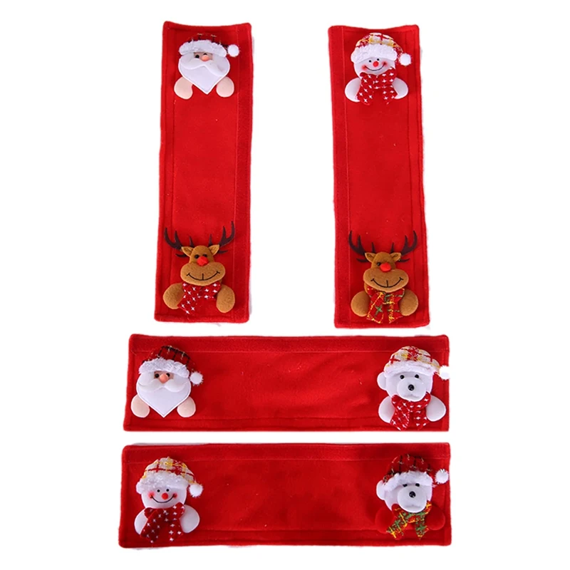 4 pcs Fridge Handle Covers Christmas Microwave Oven Dishwasher Door Handle Cover Gloves Burlap Refrigerator Gloves Oven Cover - Color: A
