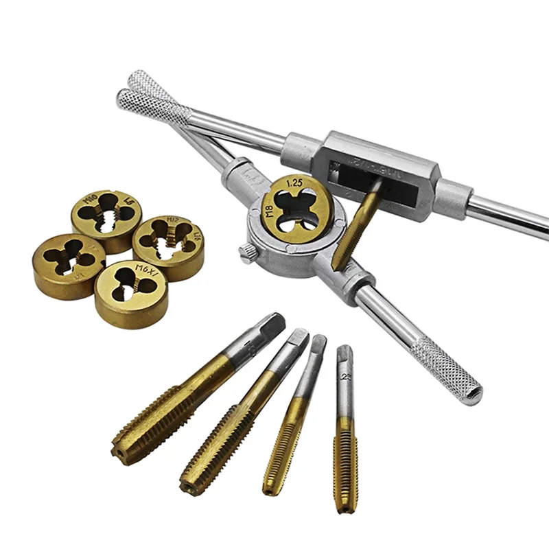 12 Pcs Hardware Tap Die Suit Thread Plugs Taps Hand Tool M6 M7 M8 M10 M12 Tap Wrench Titanium Plating Screw Taps Metric System