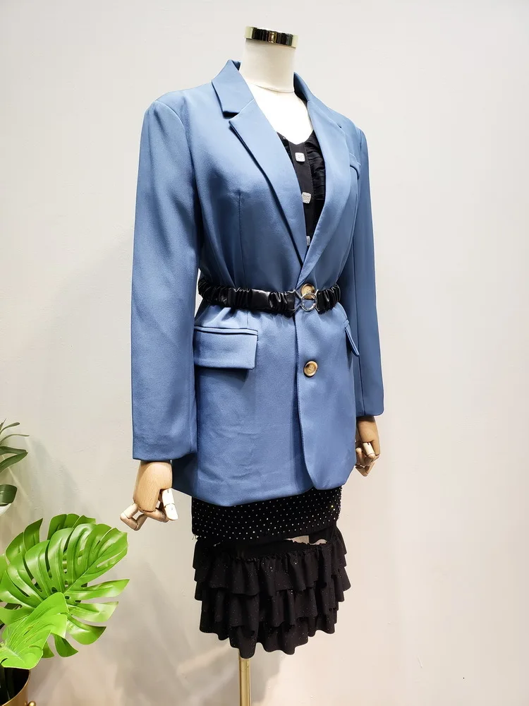 autumn elastic leather belt, a variety of wearing a split slit slim suit jacket