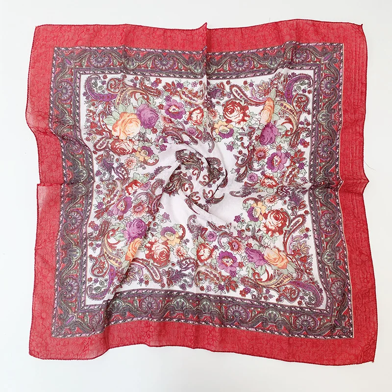 TJ02 Burgundy Печатный шарф с этническим принтом 70 см X 70 см пылезащитный цветочный головной убор кешью шарф Ретро Цветочный мусульманский платок русский хиджаб - Цвет: TJ02 Burgundy