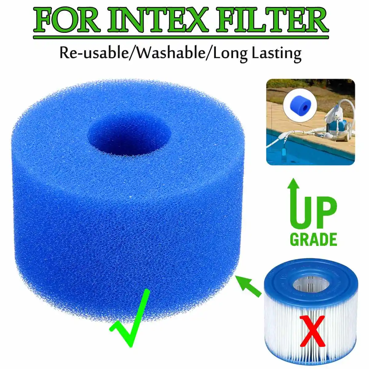 Swimming Pool Filter Foam Reusable Washable Sponge Cartridge for Intex H S1 A 