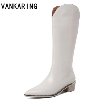 

western cowboy boots for women classic genuine leather nude shoes slip-on cowgirl boots mid thick heels knight high woman boots