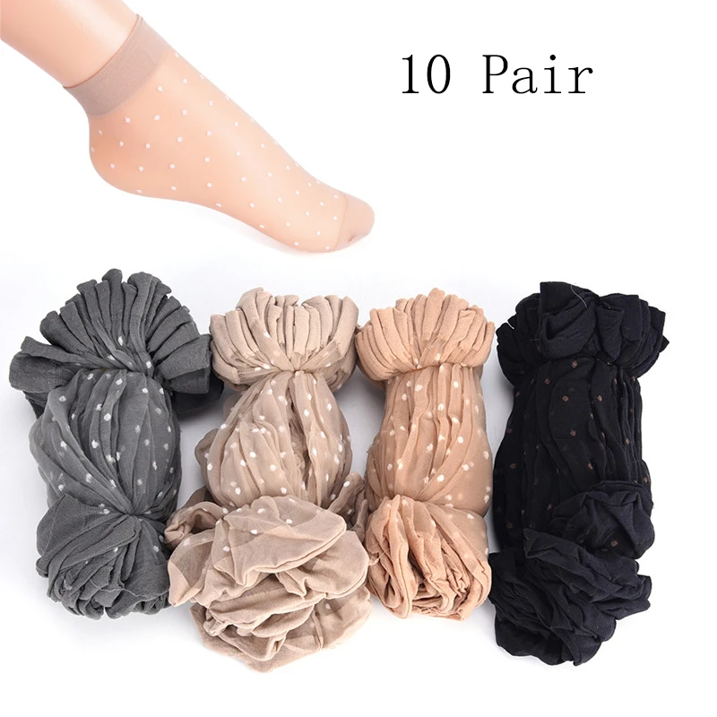 10 Pair/lot Skin Color Dot Transparent Thin Women Crystal Silk Socks