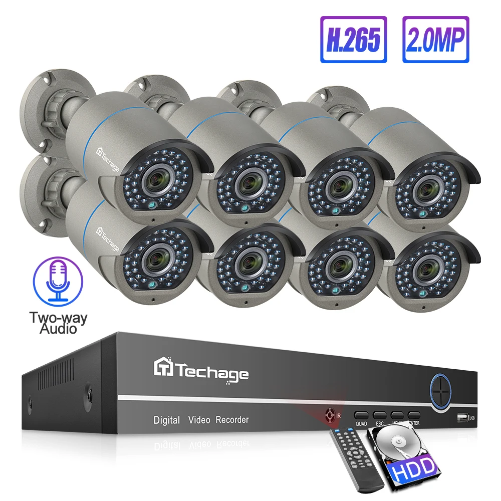 

Techage 8CH h.265 1080P POE AI Camera NVR System 2-Way Audio Outdoor Waterproof Security CCTV IP Camera Video Surveillance Kit