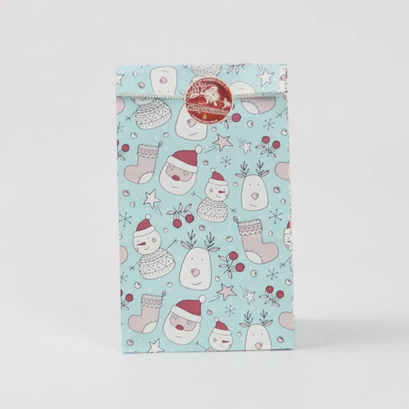 

24*Kraft Paper Bags+1*Sticker Square Base Oil-Proof Packing Bags For Christmas Food Cookie Birthday Party Favor Stand Bags