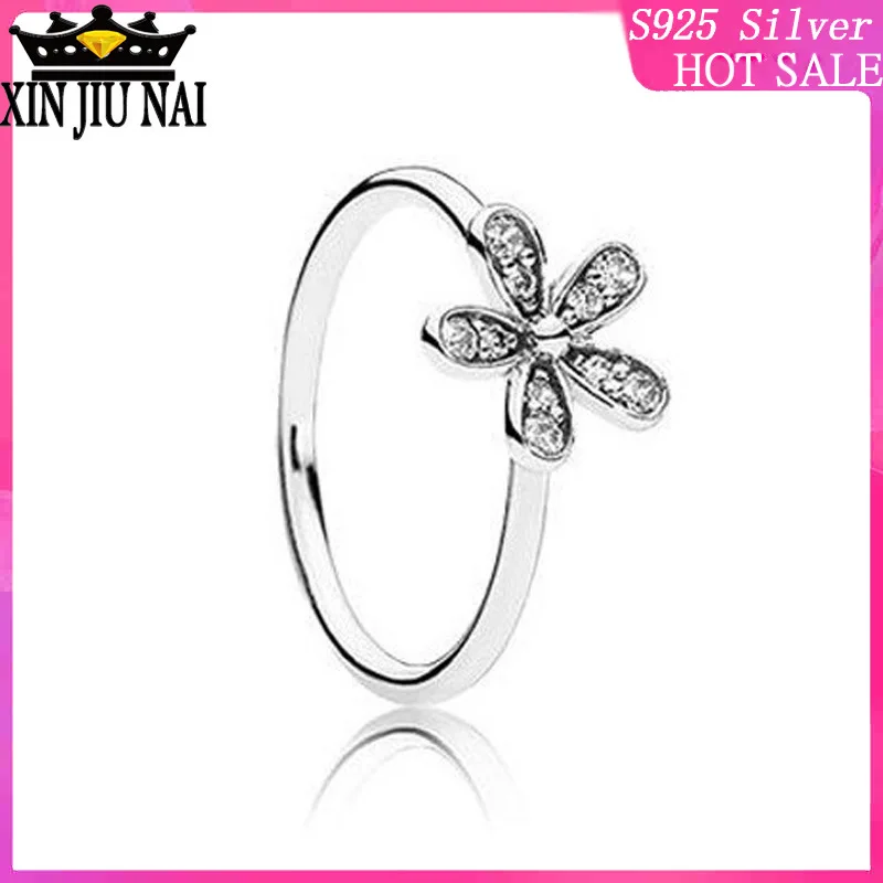 

925 sterling silver Hot Sale Sterling Silver 925 Trend Thai Silver Women's Ring Oxidized Black Daisy Flower Valentine Gift