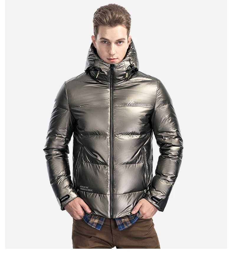 high quality men's winter warm solid duck down jacket with hood thick short outerwear coat black navy silver