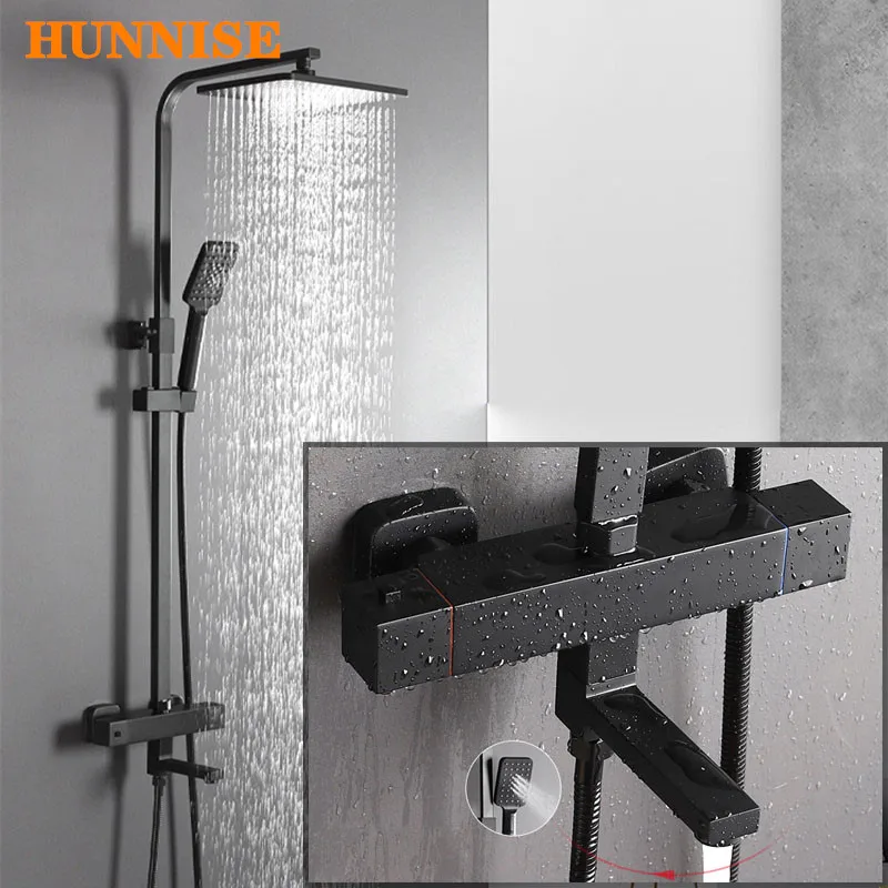 

Thermostatic Shower Set Polished Chrome Bathroom Mixer Set Faucets Wall Mounted Bathroom Fixture Chrome Bathroom Shower System