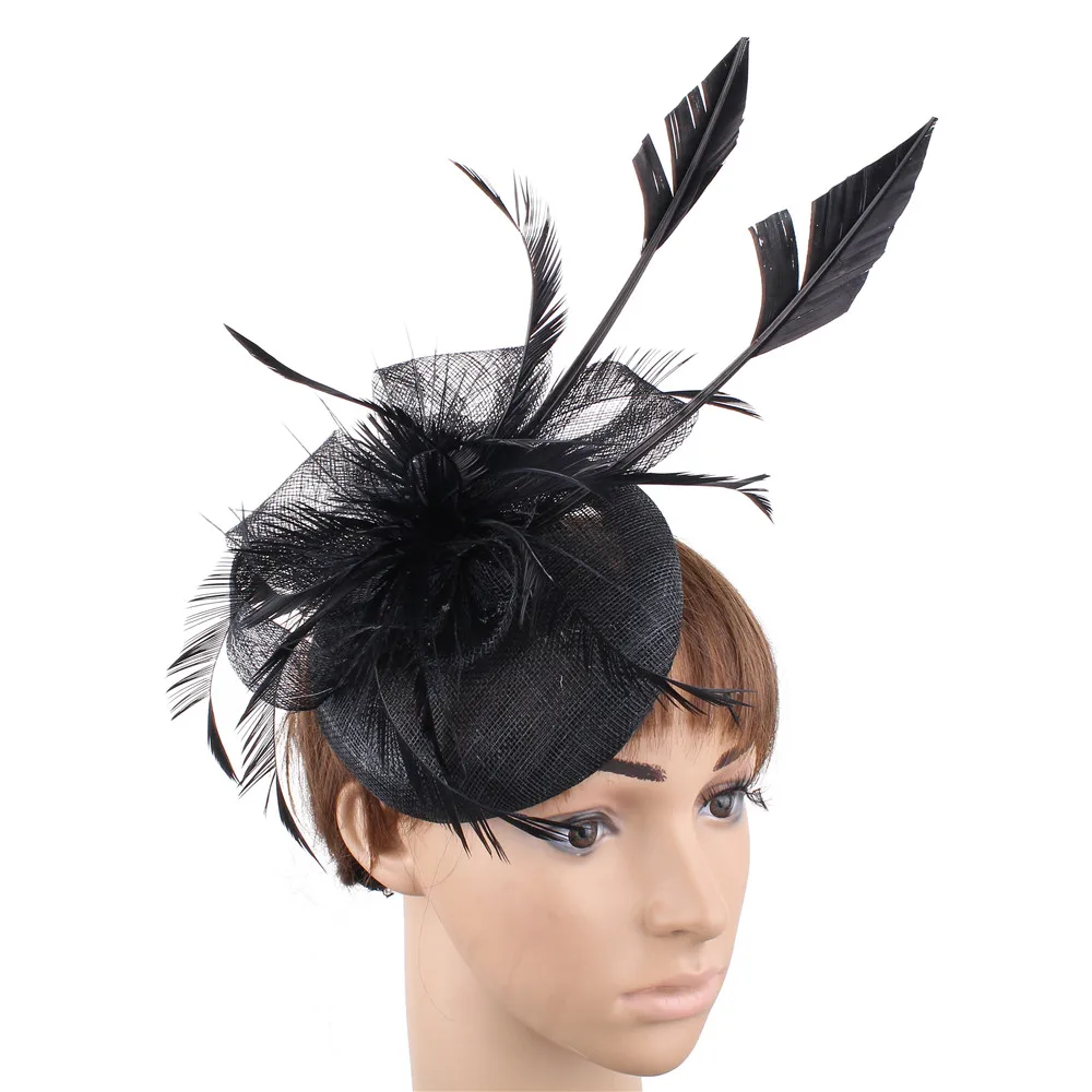 

Lady Fascinator Hat For Women Elegant Wedding Church Derby Headpiece Fancy Feather Party Headpiece Hair Clip Linen Chapeau Cap