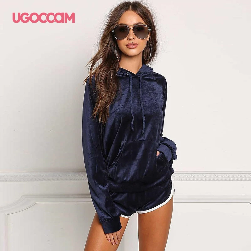 Спортивный костюм UGOCCAM Женский толстовка с капюшоном и короткие штаны спортивный