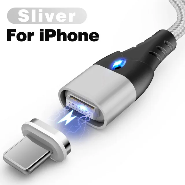 Магнитный кабель GETIHU 2 м, быстрая зарядка 3A для iPhone 11, samsung, зарядное устройство, быстрая зарядка 3,0, Micro usb type-C, магнитный шнур для зарядки телефона и передачи данных - Цвет: For iPhone Silver
