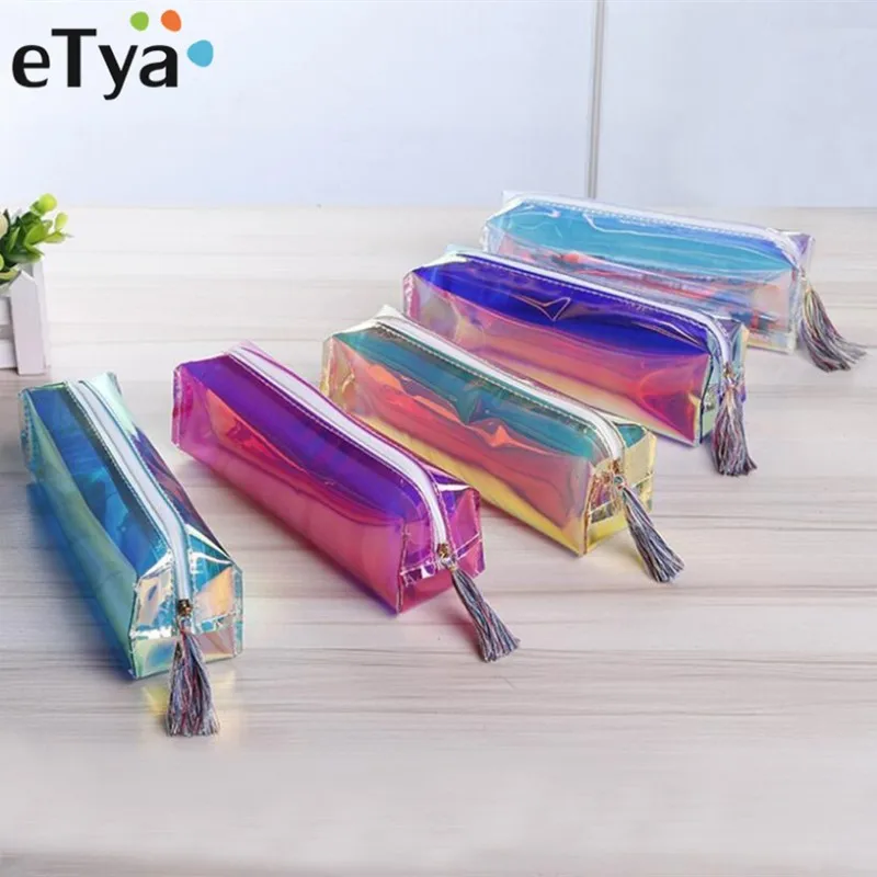 

eTya New Laser Cosmetic Bag Tassel Long Makeup Brush Case Women Travel Make Up Organizer Storage Pouch Toiletry Waterproof Bags