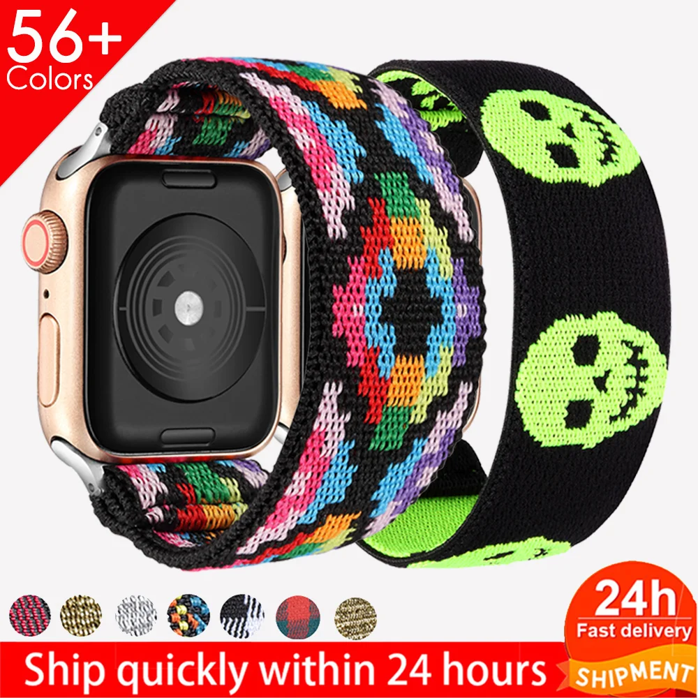 Correa de nailon elástico bohemio para Apple Watch, correa de repuesto de nailon elástico Solo para Apple Watch 6 SE 38mm 40mm 42mm 44mm para iwatch Series 6 5 4 3