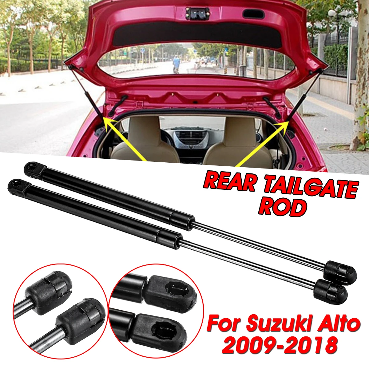 Para Suzuki Alto 2009-2018, 2 uds., elevador de maletero trasero de coche, soporte para resortes de Gas, conjunto de resortes de Gas, barra de soporte, elevadores de choque