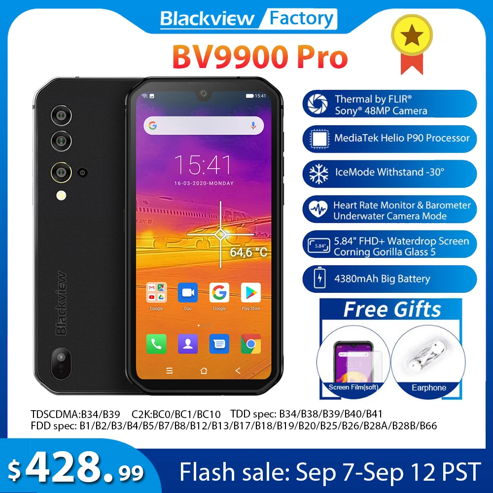 Blackview BV9900 Pro Thermal Camera Mobile Phone 8GB+128GB Helio P90 Octa Core Smartphone 48MP Quad Camera IP68 Rugged phone