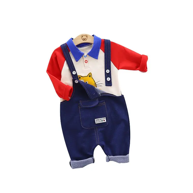  6Baby Boy Girl Clothes 0-4T New Autumn Casual Baby Long Sleeve Cartoon Printing Top And Suspender J