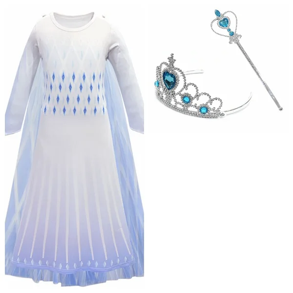 with blue crown Нарядное платье принцессы Эльзы для маленьких девочек от 4 до 10 лет, одежда для девочек маскарадный костюм Рождественская вечеринка на Хэллоуин с короной - Цвет: with blue crown
