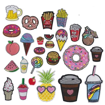 

Cute Food Pizza Fruit Ice Cream Patch Sew Iron On Cartoon Doughnut Patches Kids Fashion Embroidered Patches For Clothes Applique