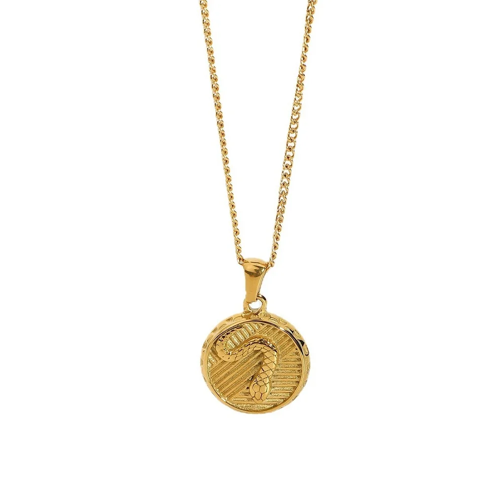 Fashion Gold Plated Snake Coin Pendant Necklace Medallion Necklaces For Women Stackable Stainless Steel Jewelry Accessories