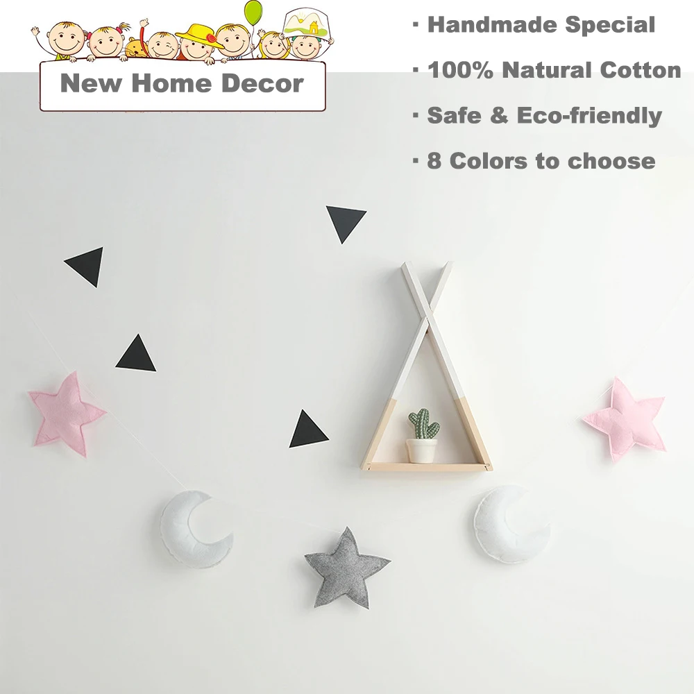 

Room Wall Hanging String Home Decor for Party Banner Star Moon Kids Felt Fabric Tent String Baby Bunting Ornament Hanging HM0011