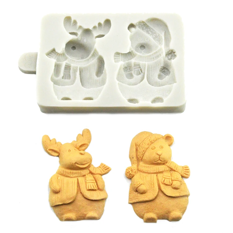 Lovely Christmas Deer and Bear Shaped chocolate Cookies Sugarcraft Soap Mold Silicone Mold For Decorating Fondant Cake