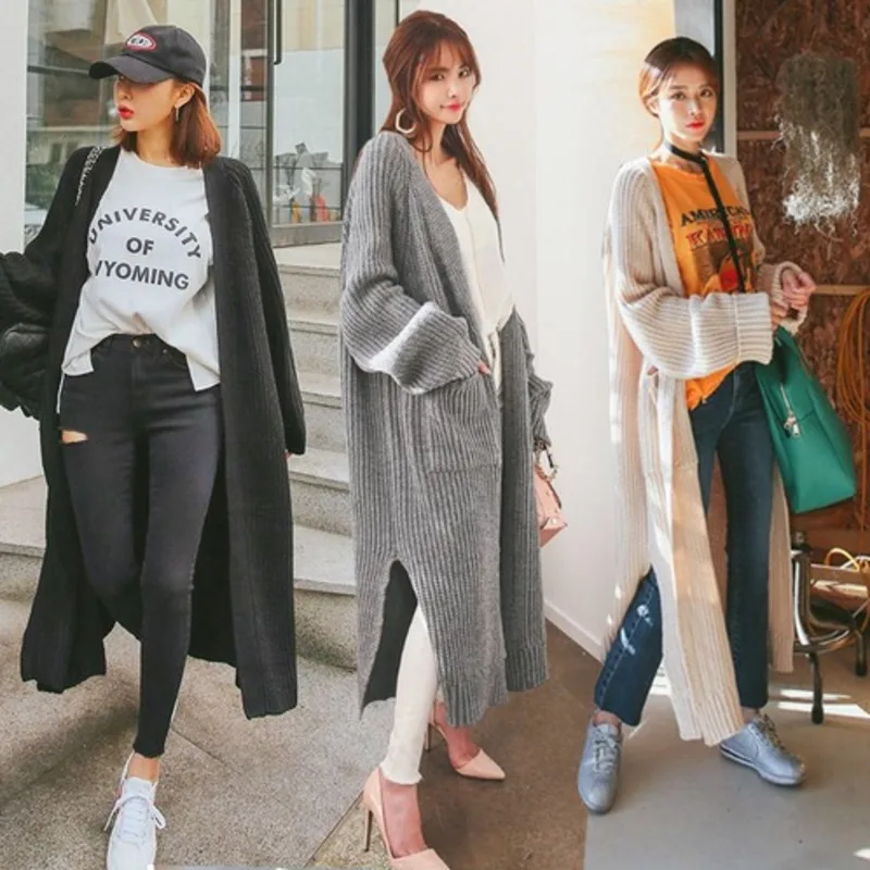Негабаритное длинное Свободное пальто выше колен Кардиган женский Befree Manteau Femme Hiver джемпер Sueter ropa mujer осенний вязаный свитер