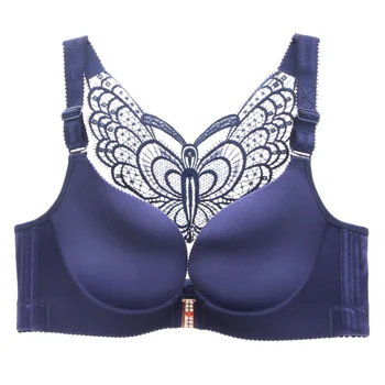 

Front Closure Women Glossy Bras Solid Beauty Back Bras Large Size Lace Bras Wire Free Gathered Underwear