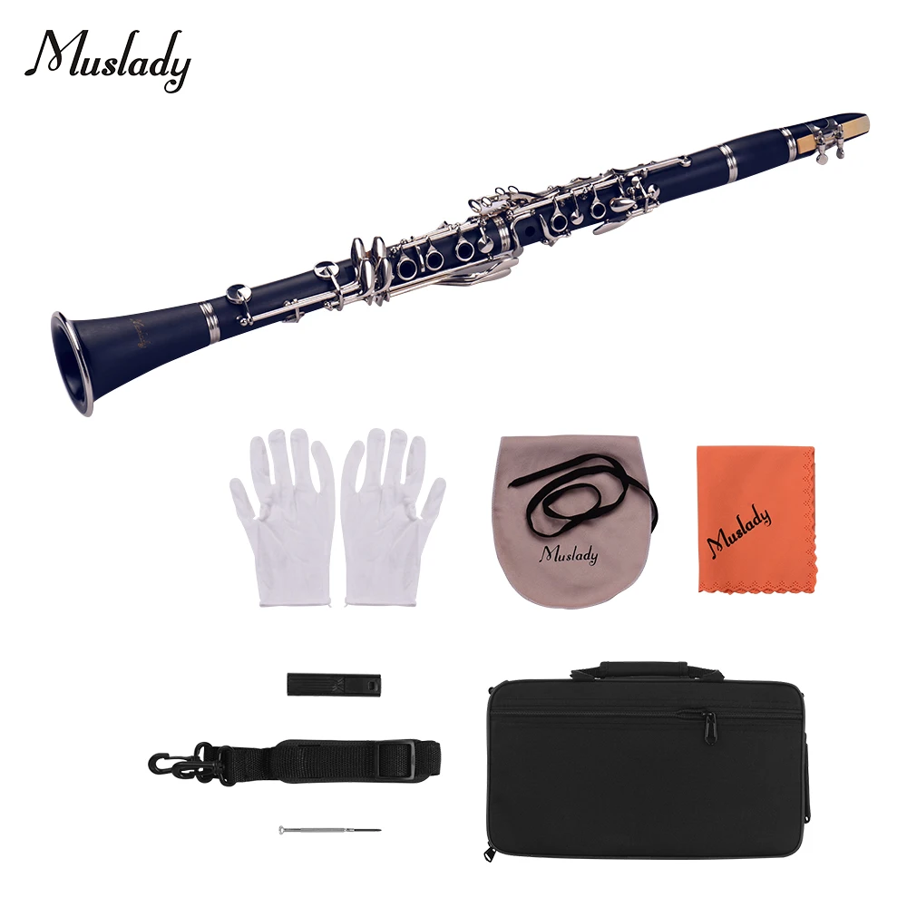 

Muslady ABS 17-Key Clarinet Bb Flat with Carry Case Gloves Cleaning Cloth Mini Screwdriver Reed Case Reeds Woodwind Instrument